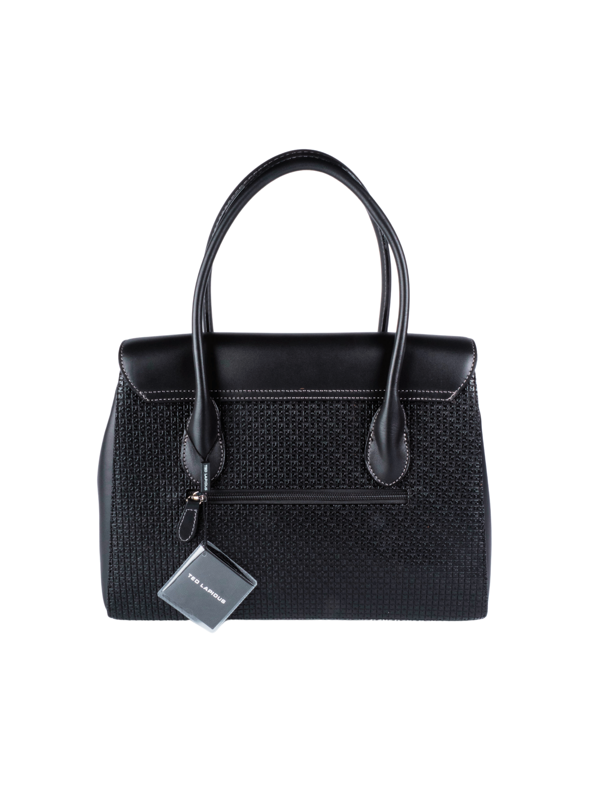 Sac à main ted lapidus fidelio noir en cuir au dessus, vue arrière avec poche