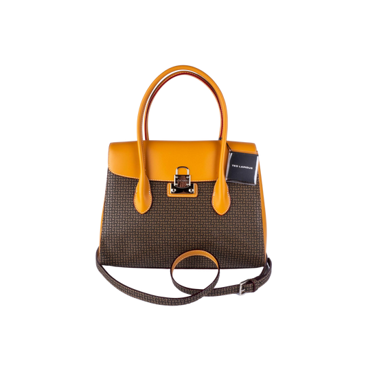 Sac à main ted lapidus fidelio marron en cuir au dessus  avec bandoulière ajustable