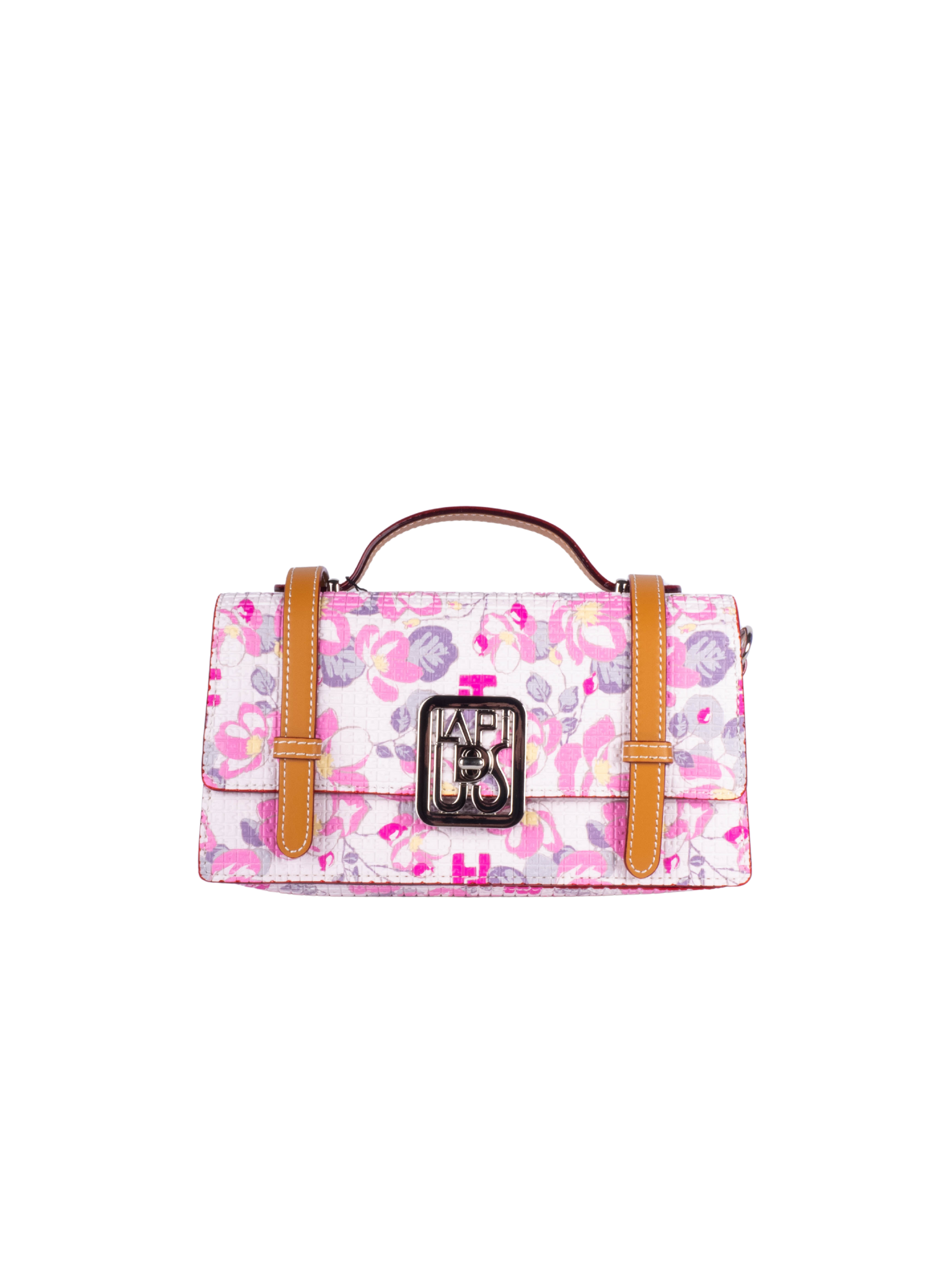 Sac porté épaule Ted Lapidus Fidelio en cuir motif floral et la poignée en cuir marron