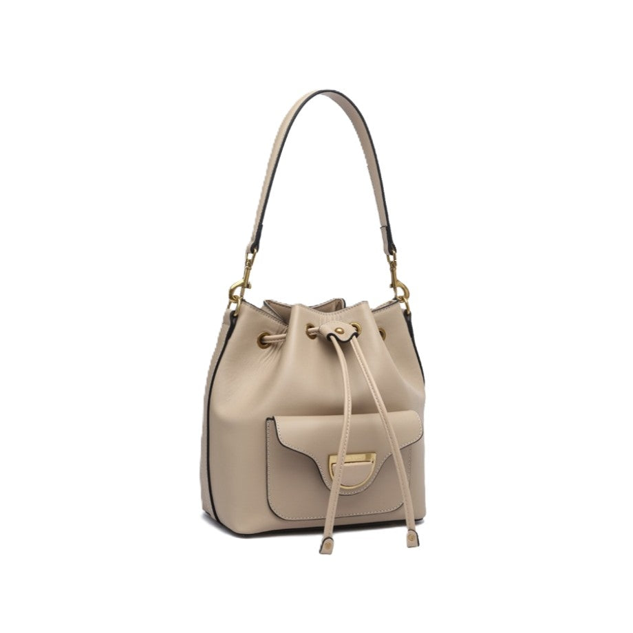 Sac bourse porté épaule angelina en cuir beige taupe Ted Lapidus