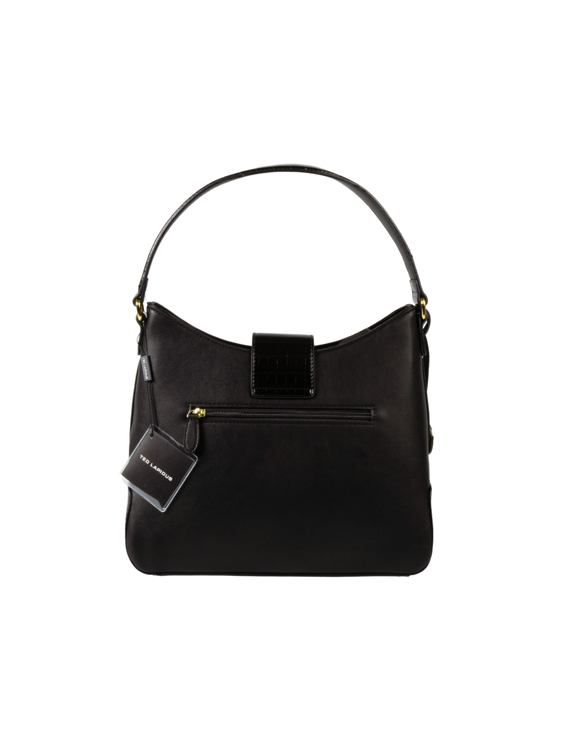 Sac à main porté épaule Ted Lapidus noir et boucle dorée de dos