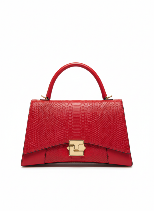 sac porté main ted lapidus eolia rouge effet croco et fermoir doré