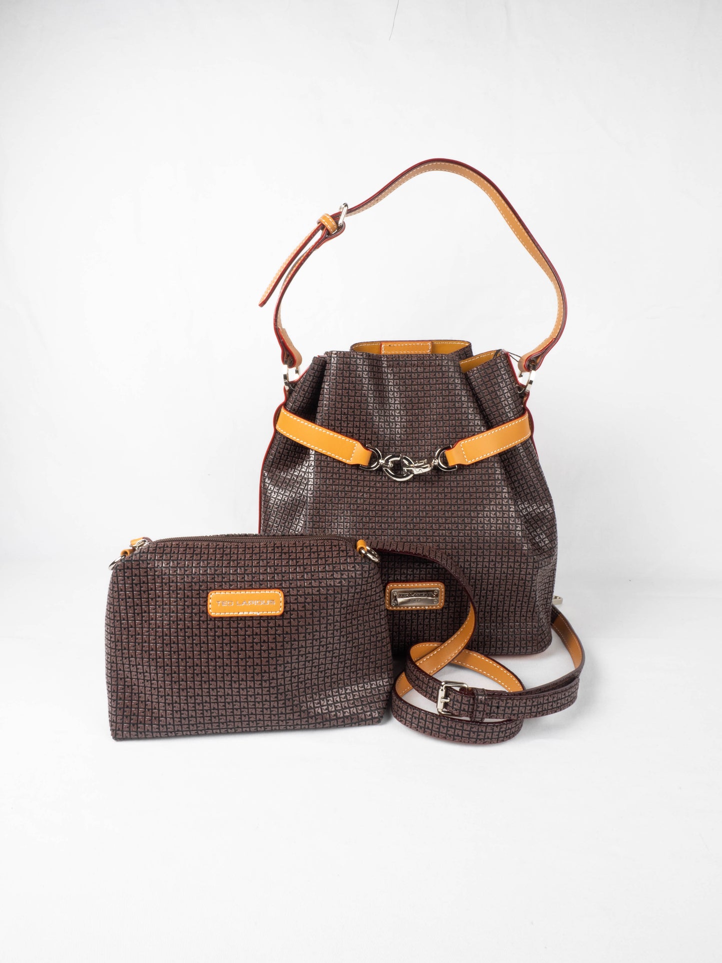 Sac à main porté épaule Ted Lapidus Fidelio en cuir marron avec bandoulière et pochette amovible