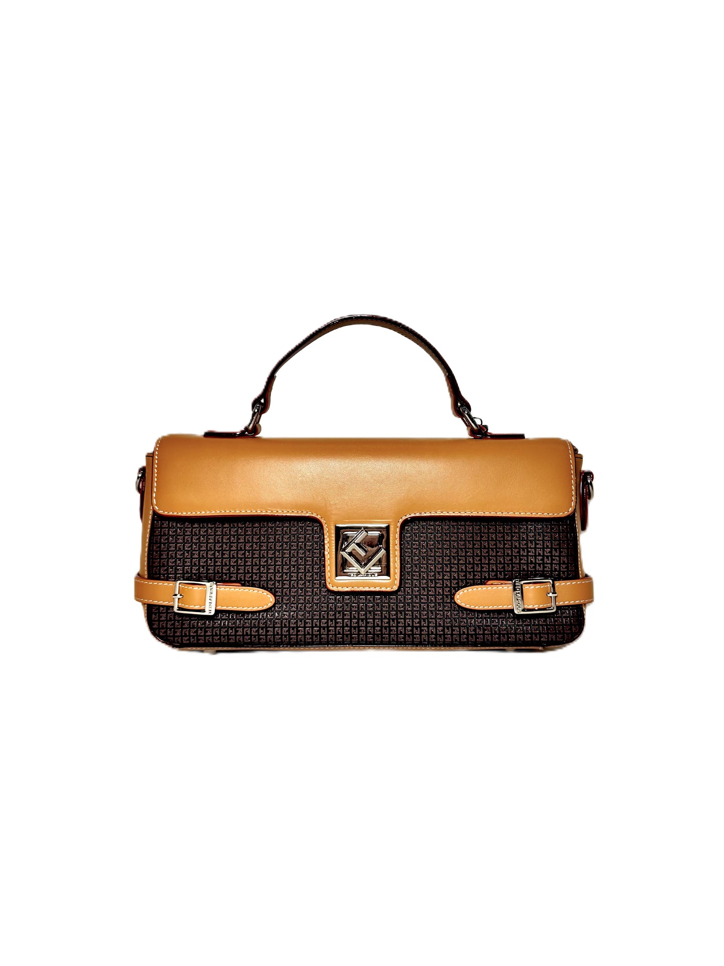 Petit sac cartable fidelio ted lapidus marron en cuir avec fermoire argenté rotatif