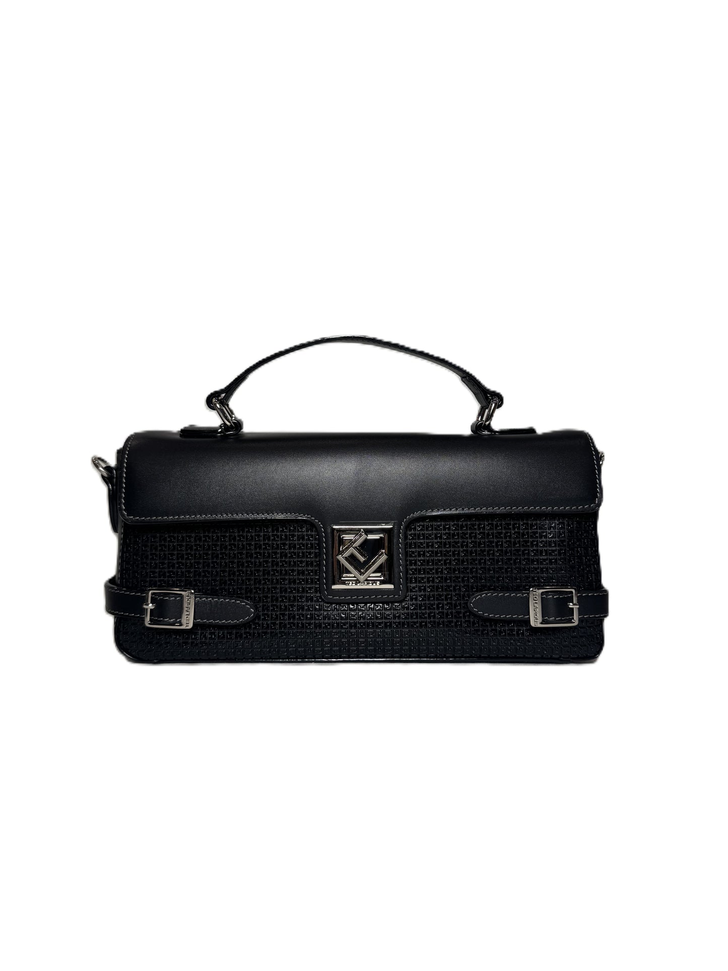 Petit sac cartable fidelio ted lapidus noir en cuir avec fermoire argenté rotatif