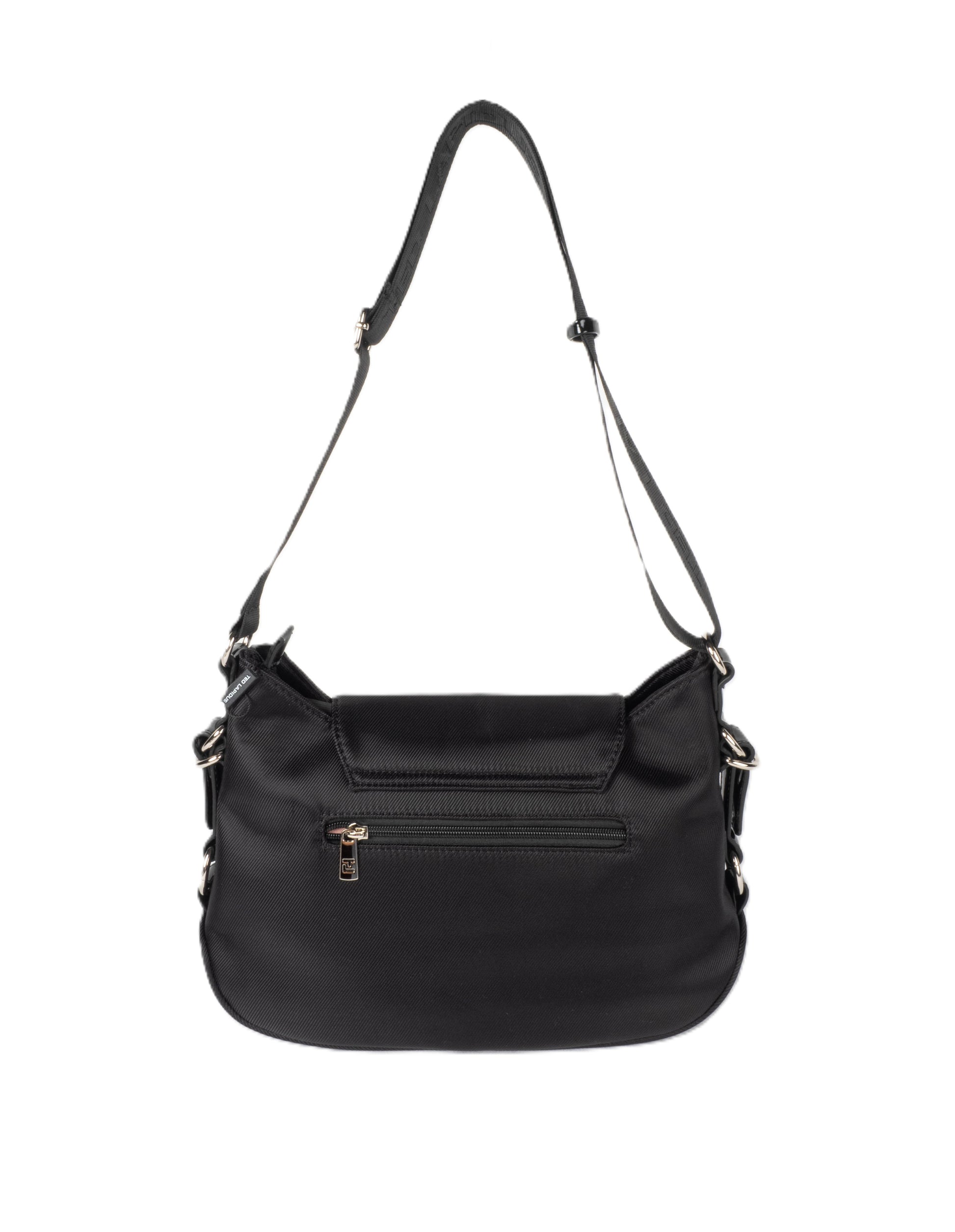 Sac porté épaule noir Ted lapidus tonic avec rabat. Vue arrière avec poche
