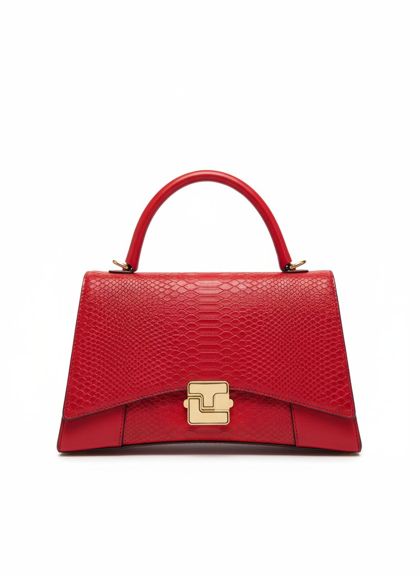 sac porté main ted lapidus eolia rouge effet croco et fermoir doré