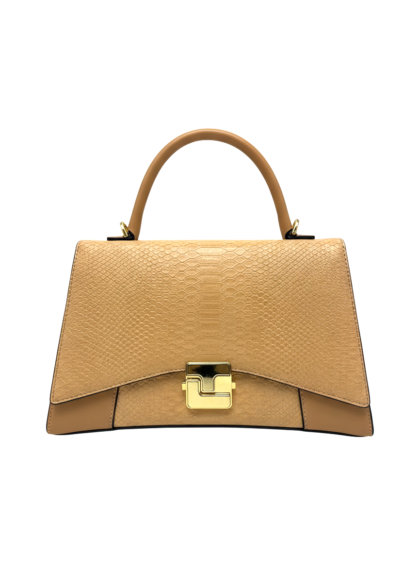 sac porté main ted lapidus eolia beige effet croco et fermoir doré