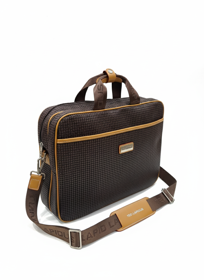 porte document ted lapidus ordinateur marron avec une bandoulière