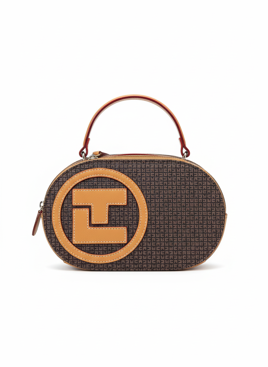 Sac à main Ted Lapidus Fidelio pilule en cuir marron avec logo