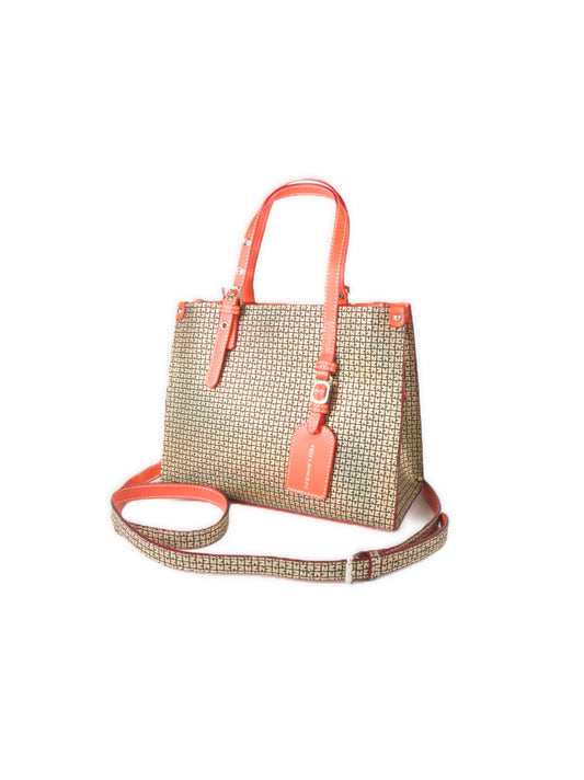 Mini Cabas Ted Lapidus Fidelio en Cuir et Vinyle doré irisé, poignées orange et bandoulière