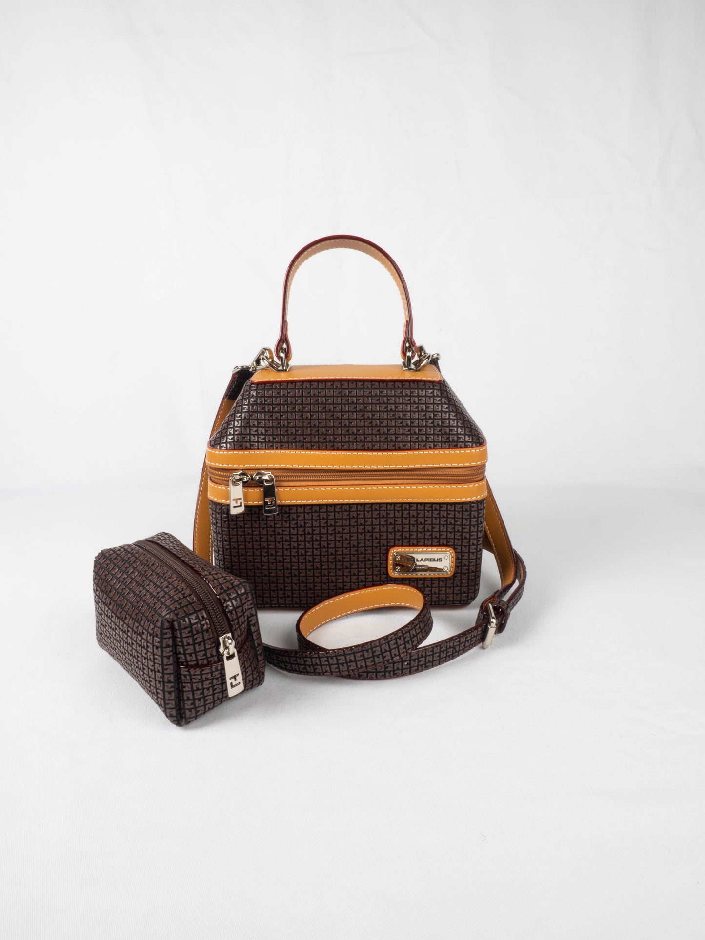 Sac à main Ted Lapidus Fidelio en cuir marron avec bandoulière et un porte monnaie