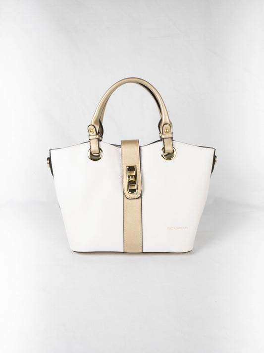 sac à main clothilde blanc avec une bande dorée ted lapidus
