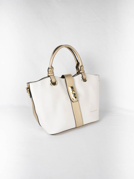 sac à main clothilde blanc avec une bande dorée ted lapidus