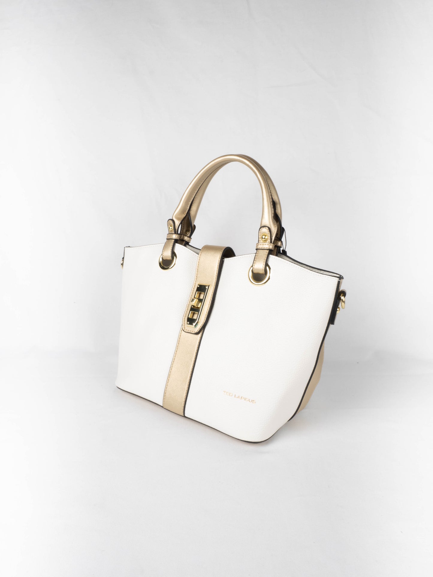 sac à main clothilde blanc avec une bande dorée ted lapidus