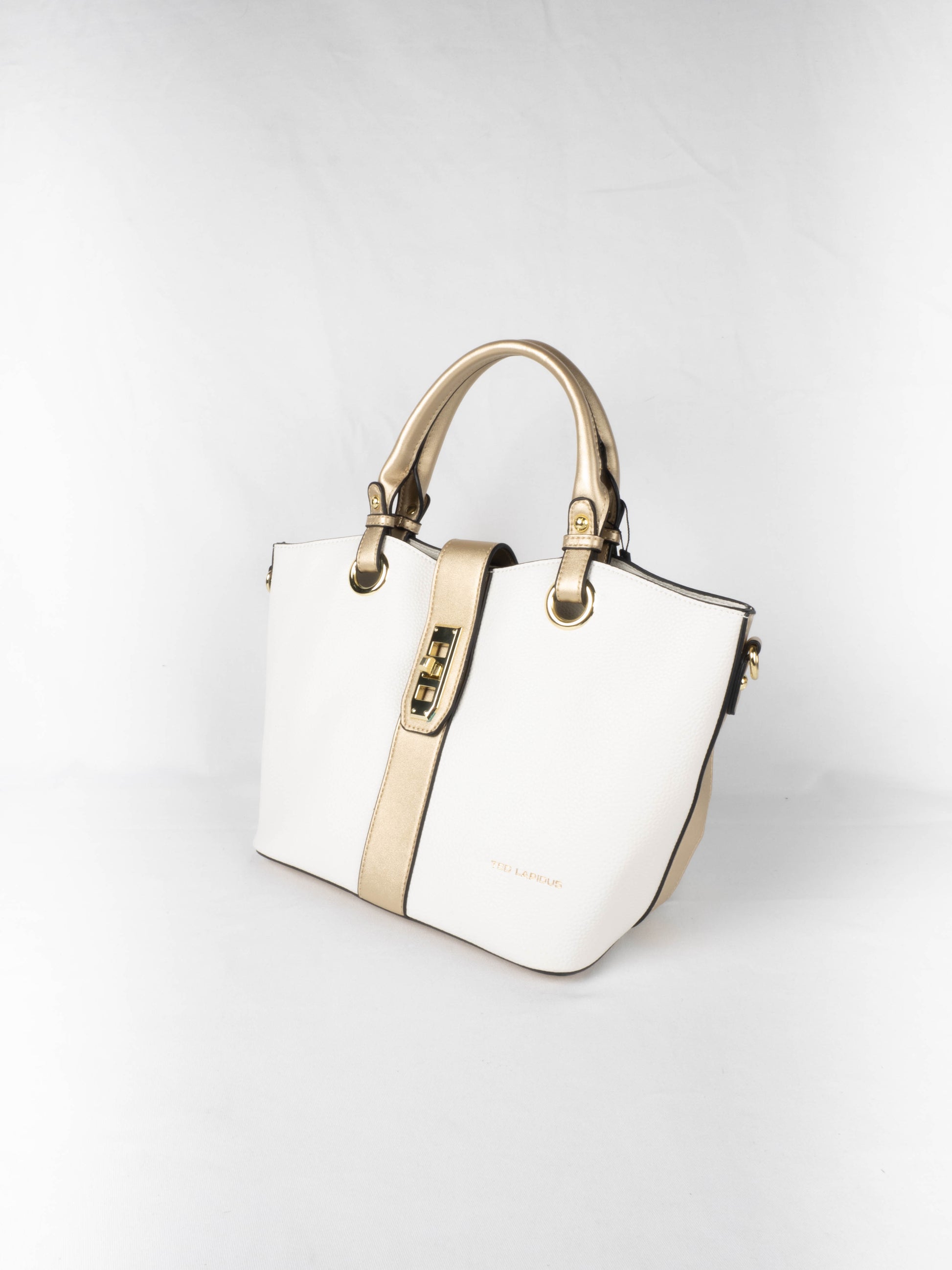 sac à main clothilde blanc avec une bande dorée ted lapidus