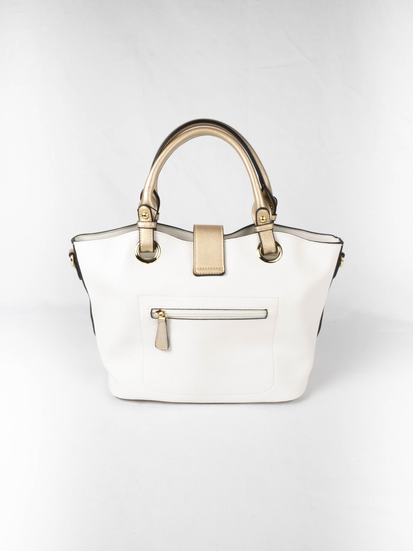 sac à main clothilde blanc avec une bande dorée ted lapidus avec fermeture arrière