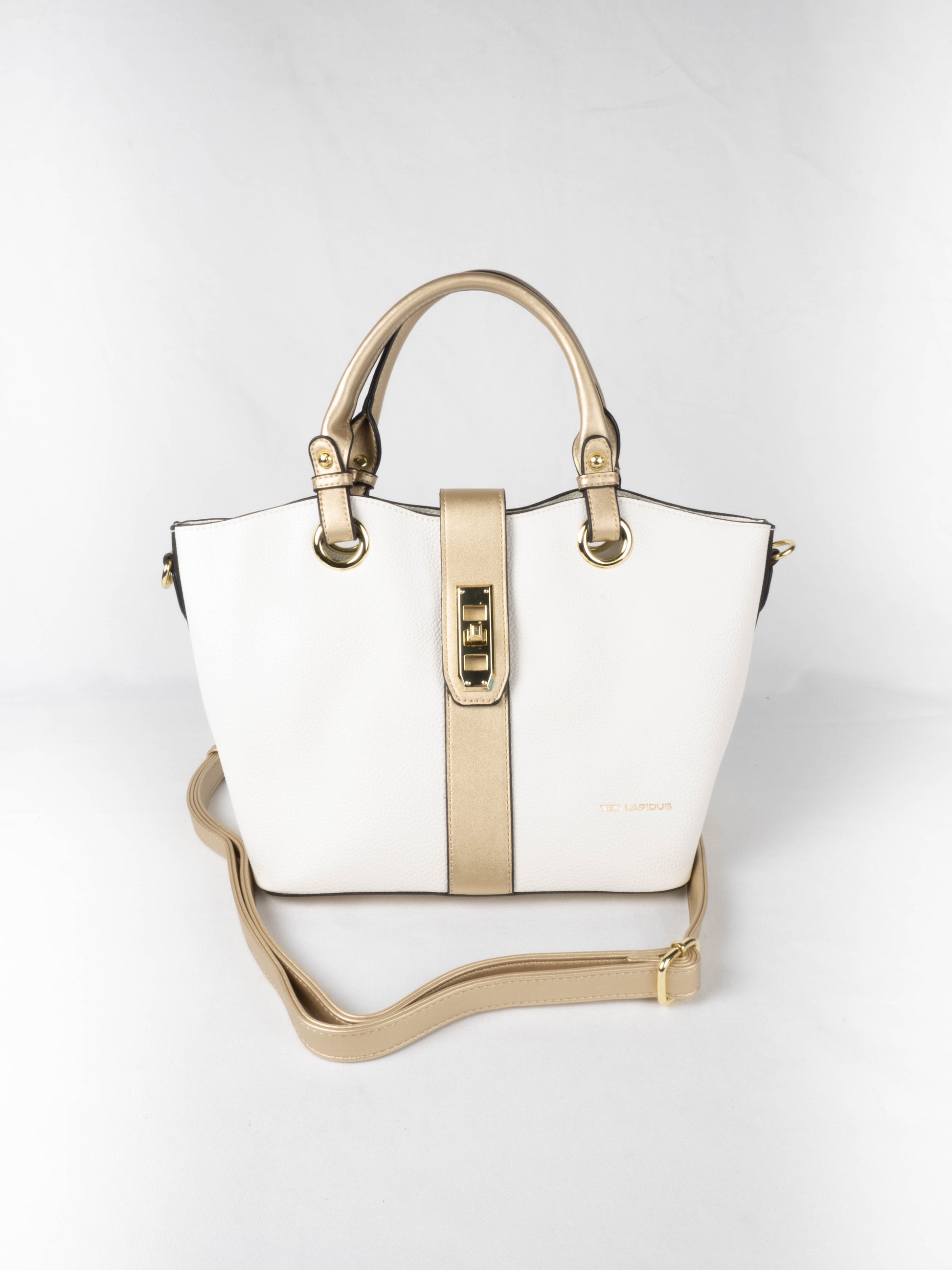 sac à main clothilde blanc avec une bande dorée ted lapidus avec bandoulière