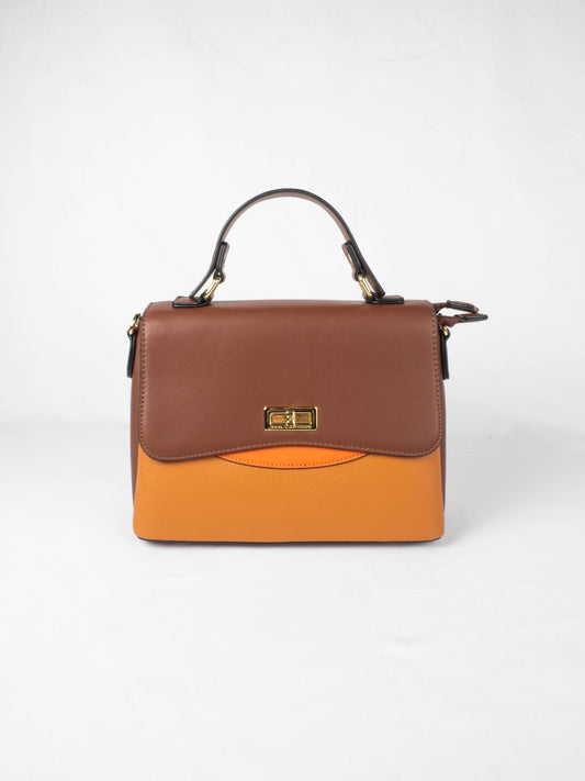 Sac à main Ted lapidus Venissia gold marron foncé et marron clair avec fermoir dorée 