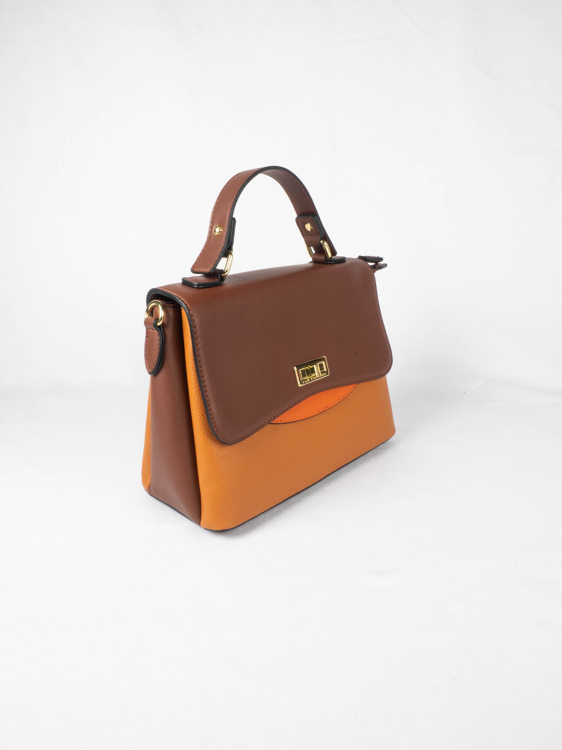 Sac à main Ted lapidus Venissia gold marron foncé et marron clair avec fermoir dorée 