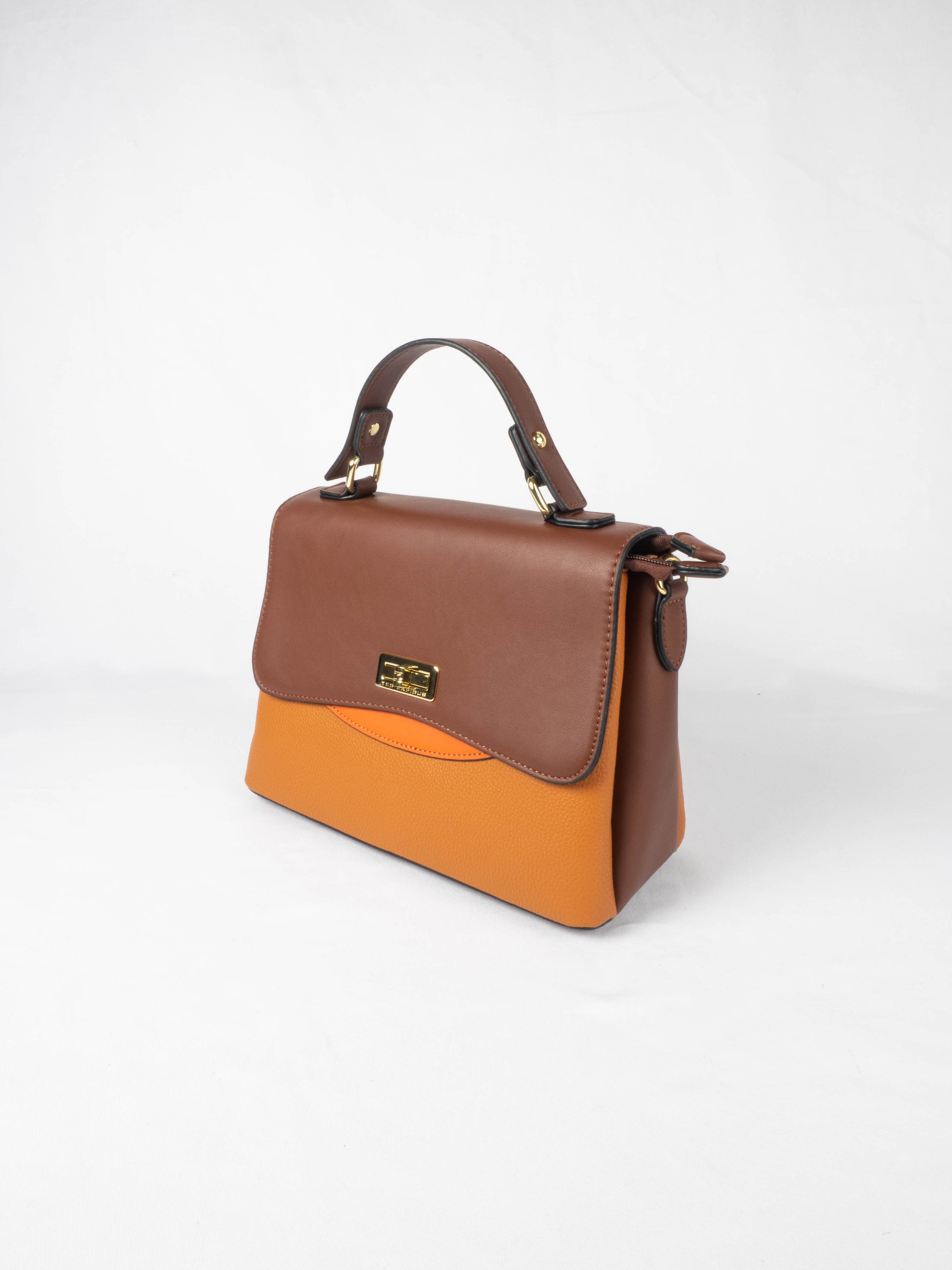 Sac à main Ted lapidus Venissia gold marron foncé et marron clair avec fermoir dorée 