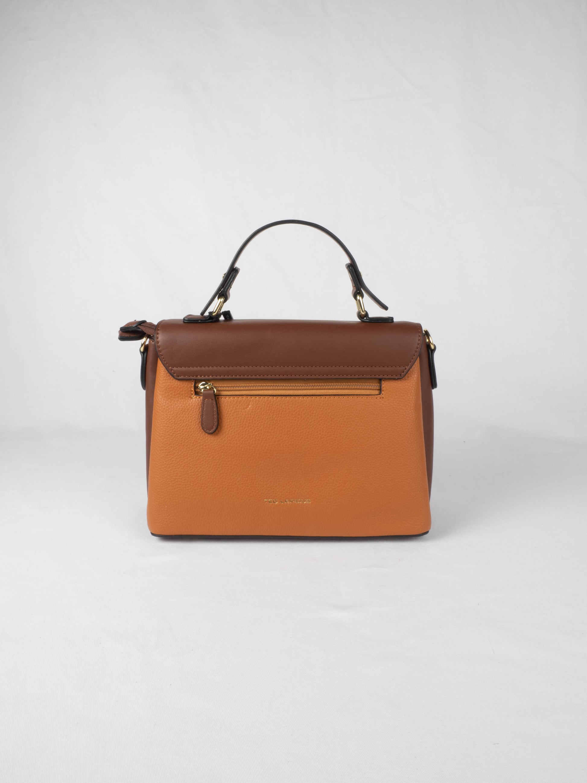 Sac à main Ted lapidus Venissia gold marron foncé et marron clair vue arrière avec poche.