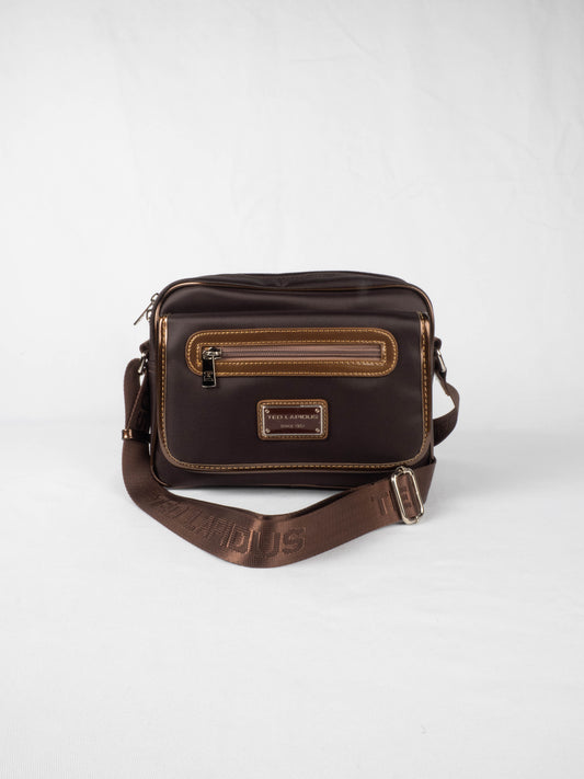 sacoche marron ted lapidus avec bandoulière et fermeture éclair