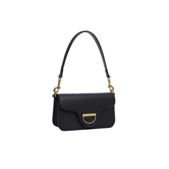 Sac porté épaule trotteur angelina en cuir noir et boucle dorée Ted Lapidus pour femme