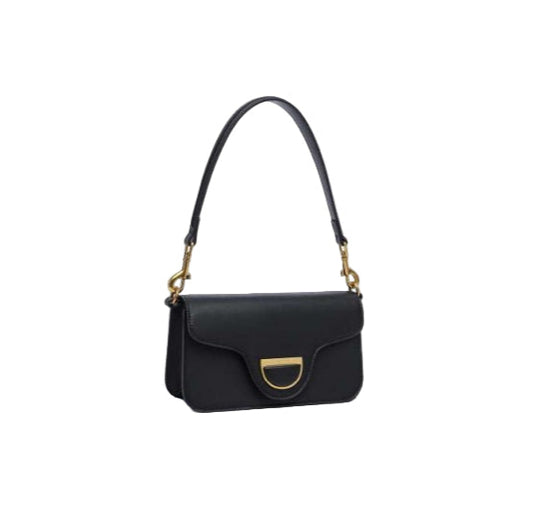 Sac porté épaule trotteur angelina en cuir noir et boucle dorée Ted Lapidus pour femme