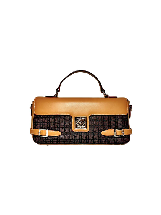 Petit sac cartable fidelio ted lapidus marron en cuir avec fermoire argenté rotatif