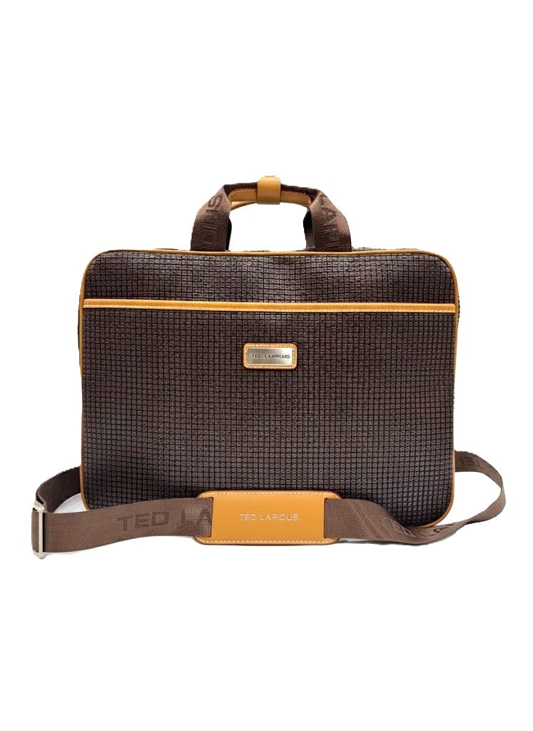 porte document ted lapidus ordinateur marron avec une bandoulière